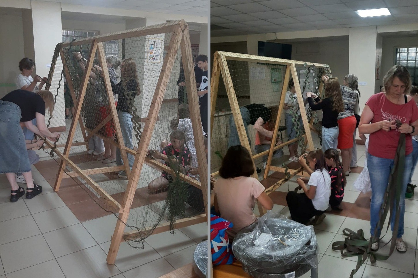 К плетению маскировочных сетей присоединились дети из летнего лагеря